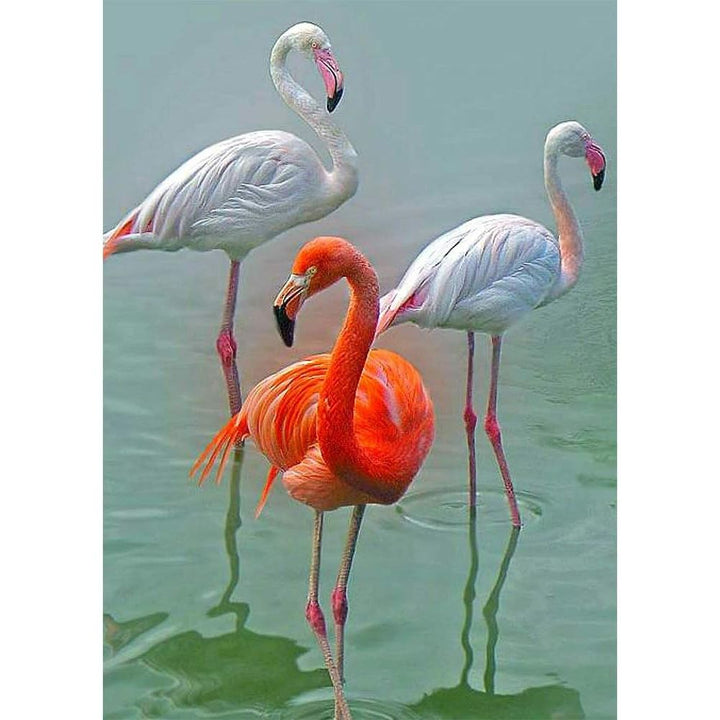 Three flamingos diamond painting artwork