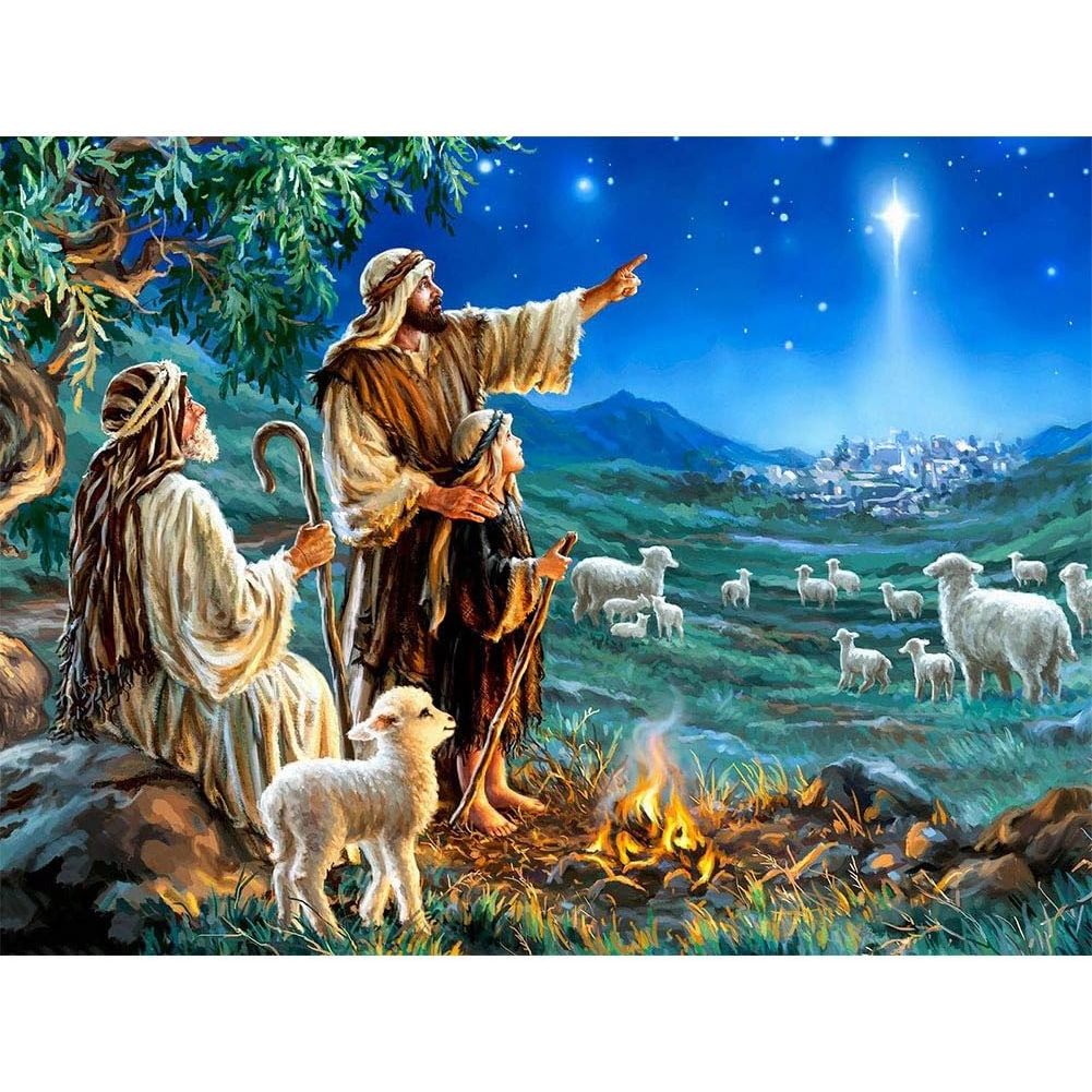 Nativity shepherds under star diamond painting artwork