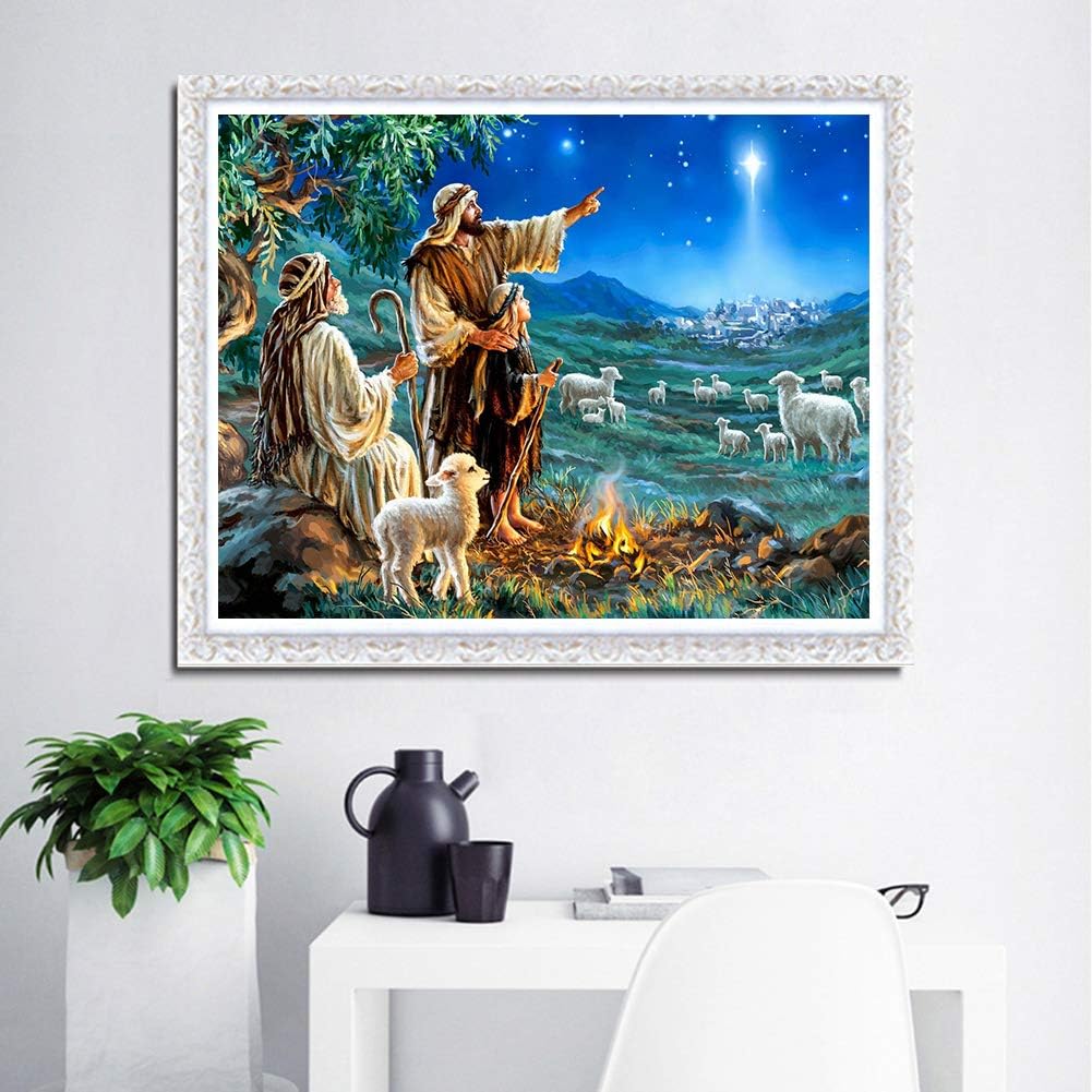 Nativity shepherds diamond painting displayed