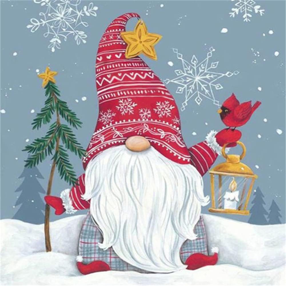 Christmas gnome with cardinal diamond painting artwork