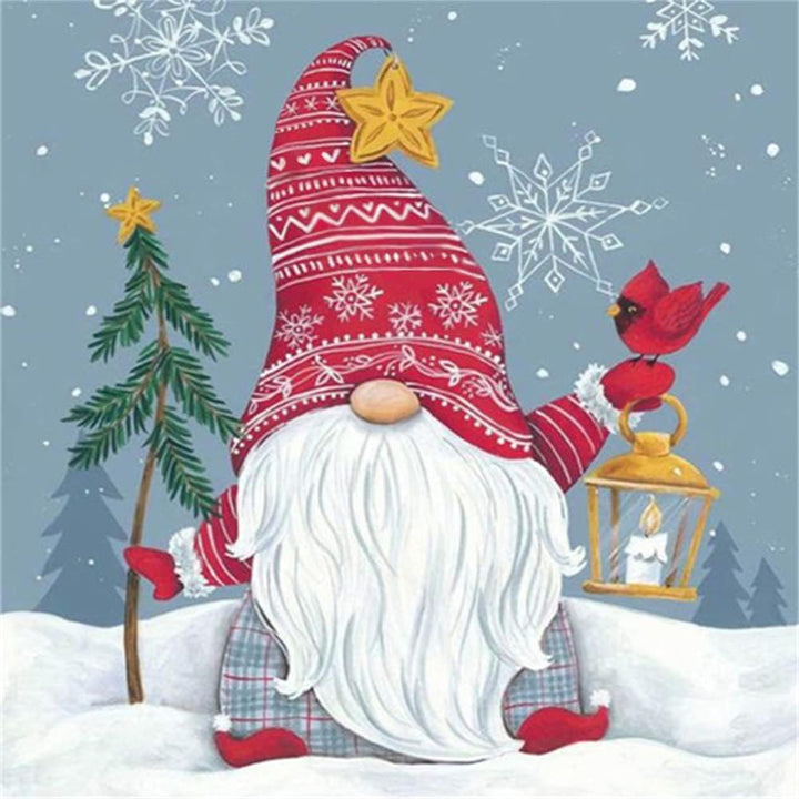 Christmas gnome with cardinal diamond painting artwork