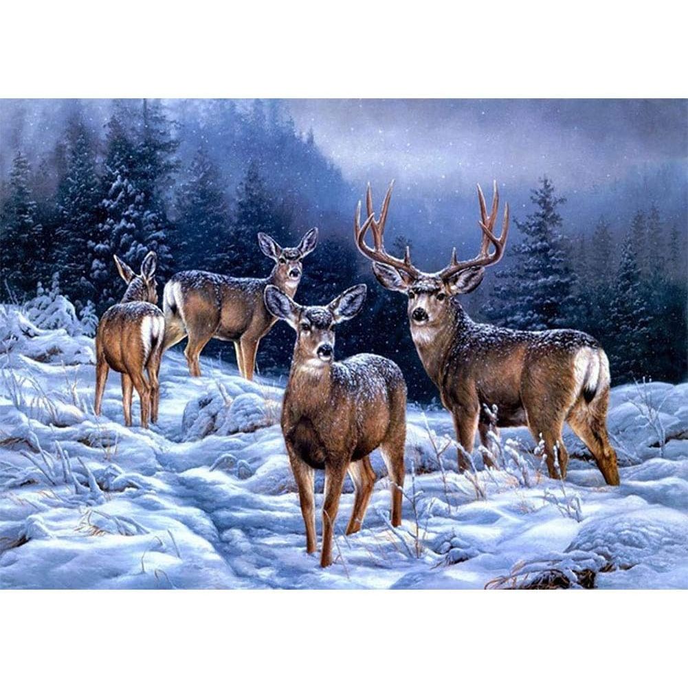 Deer in snowy forest diamond painting artwork