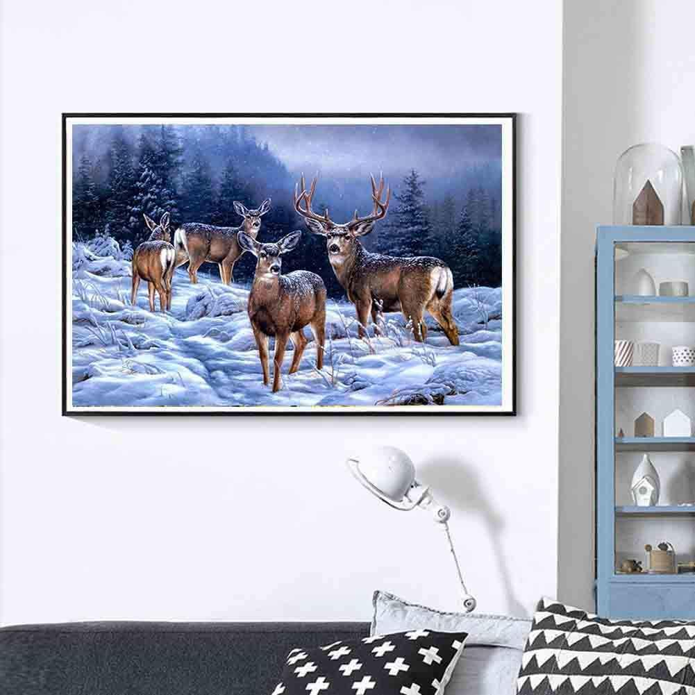 Snowy deer diamond painting displayed