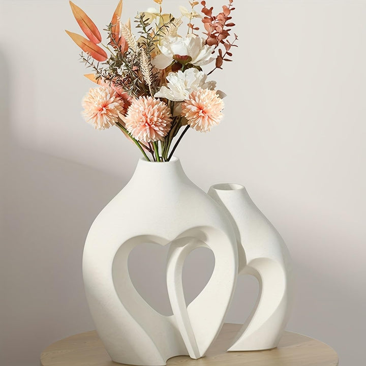 white resin heart vase set, view 1