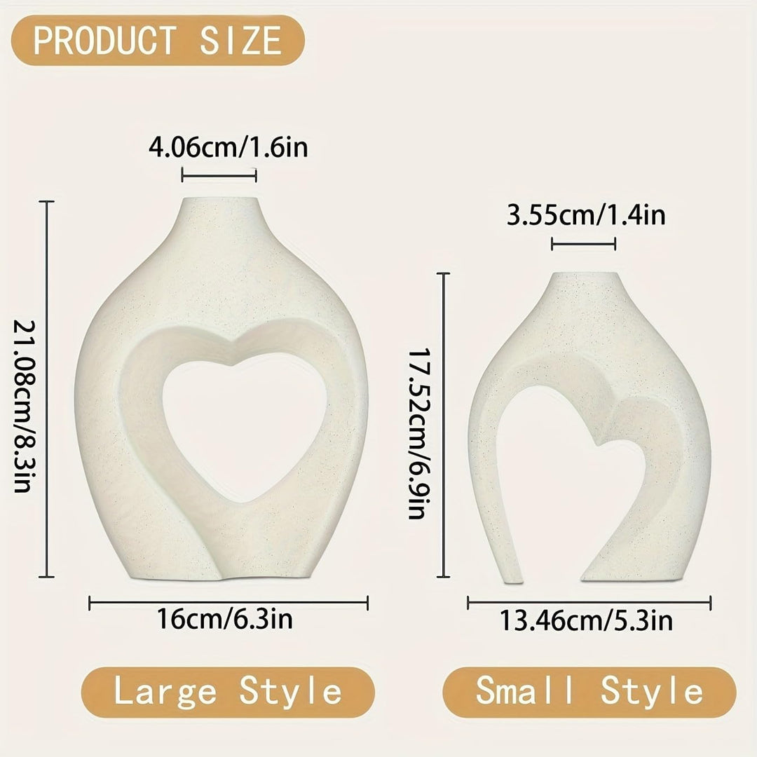 white resin heart vase set, view 2