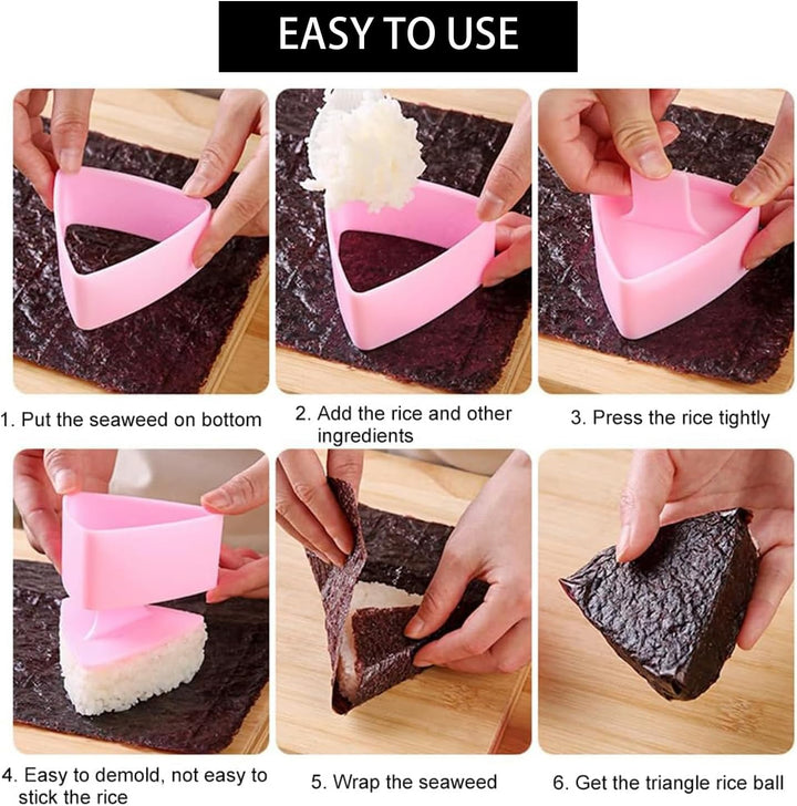 pink and beige triangle onigiri mold set, view 3