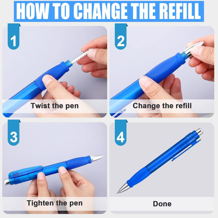 three blue jumbo grip ballpoint pens, view 2
