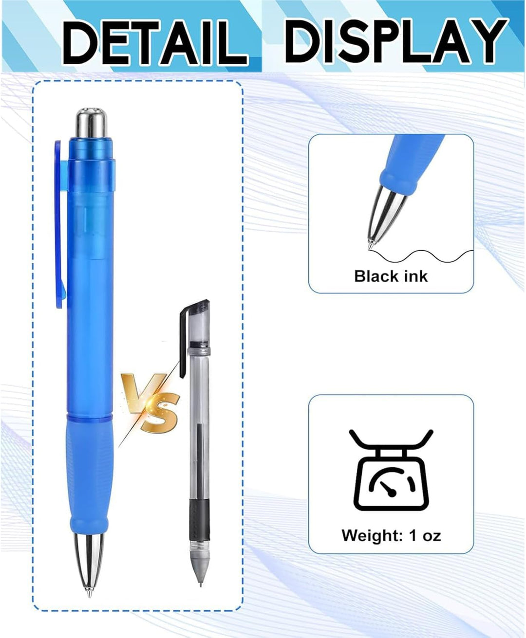 three blue jumbo grip ballpoint pens, view 3