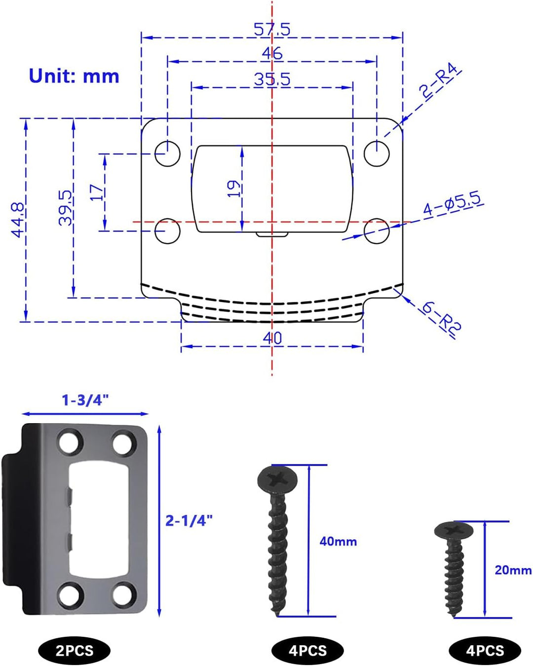 two black door strike plates with screws, view 2