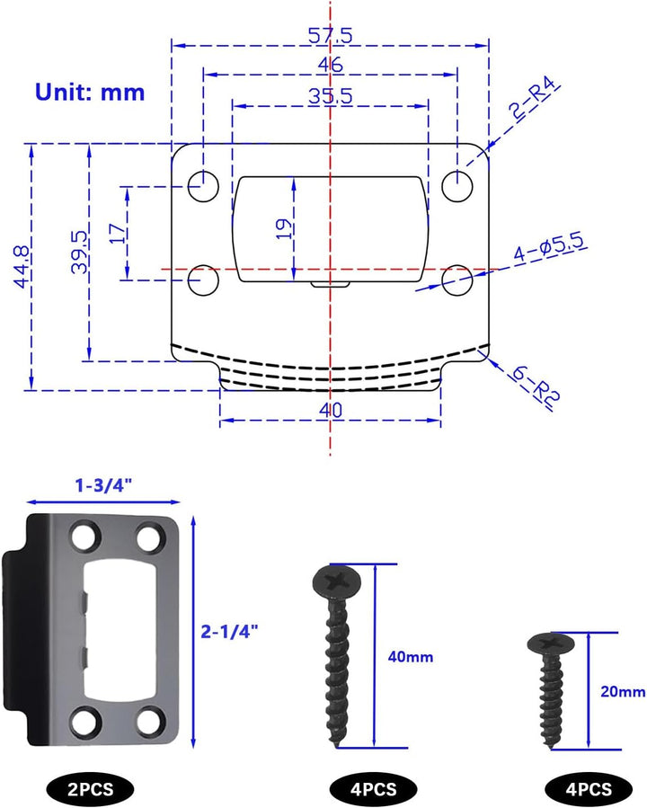 two black door strike plates with screws, view 2