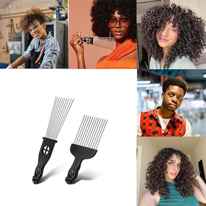 two black metal afro pick combs, view 2