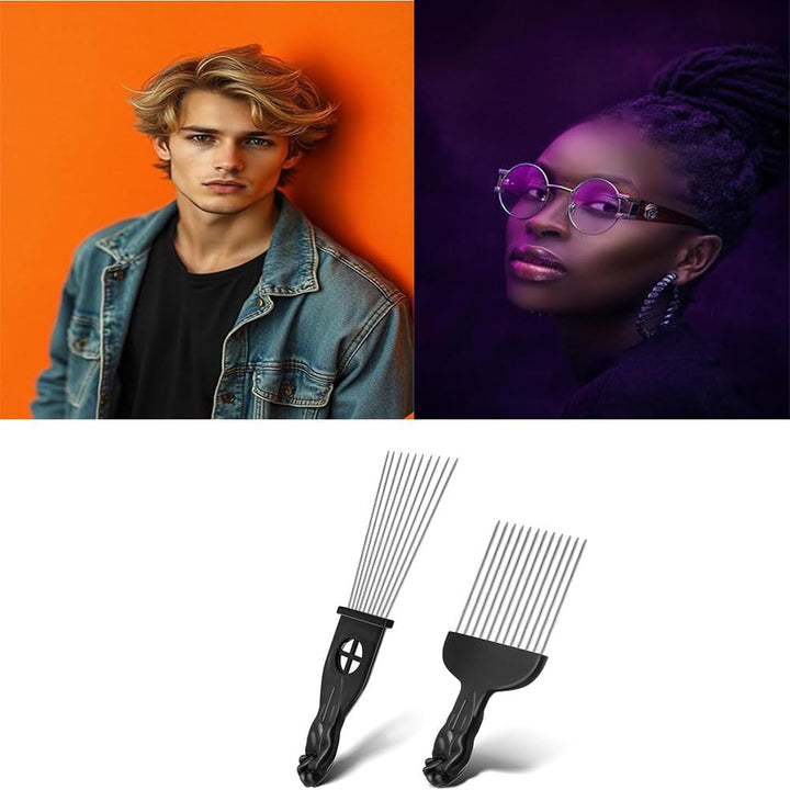 two black metal afro pick combs, view 3