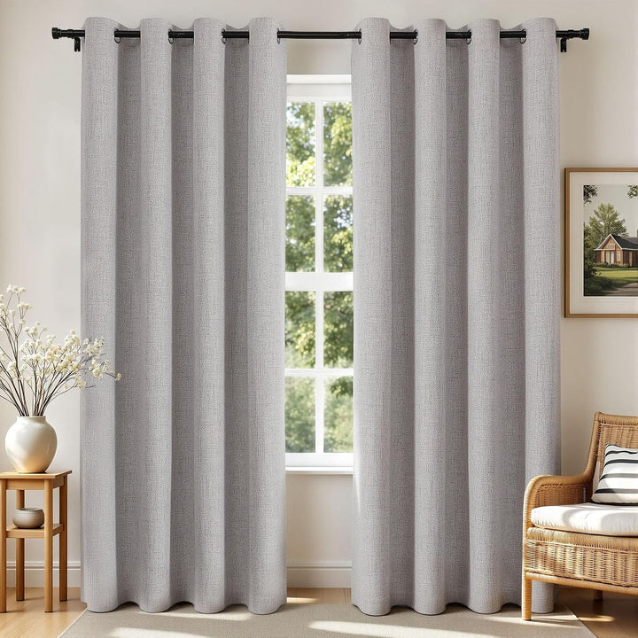 greyish white 52 by 90 inch blackout curtain panels, view 1