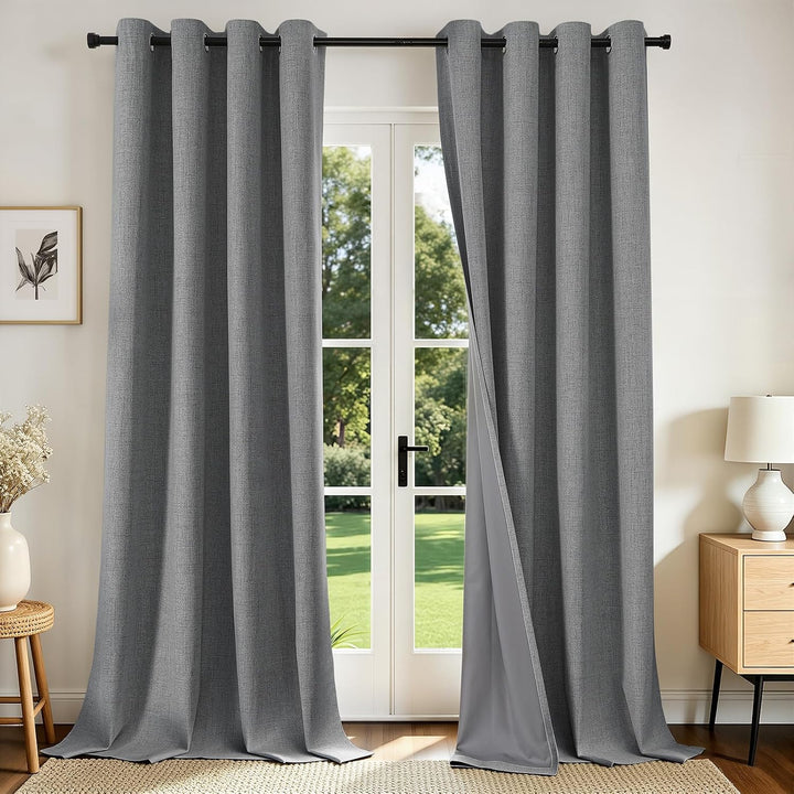 light grey 52 by 108 inch blackout curtain panels, view 1