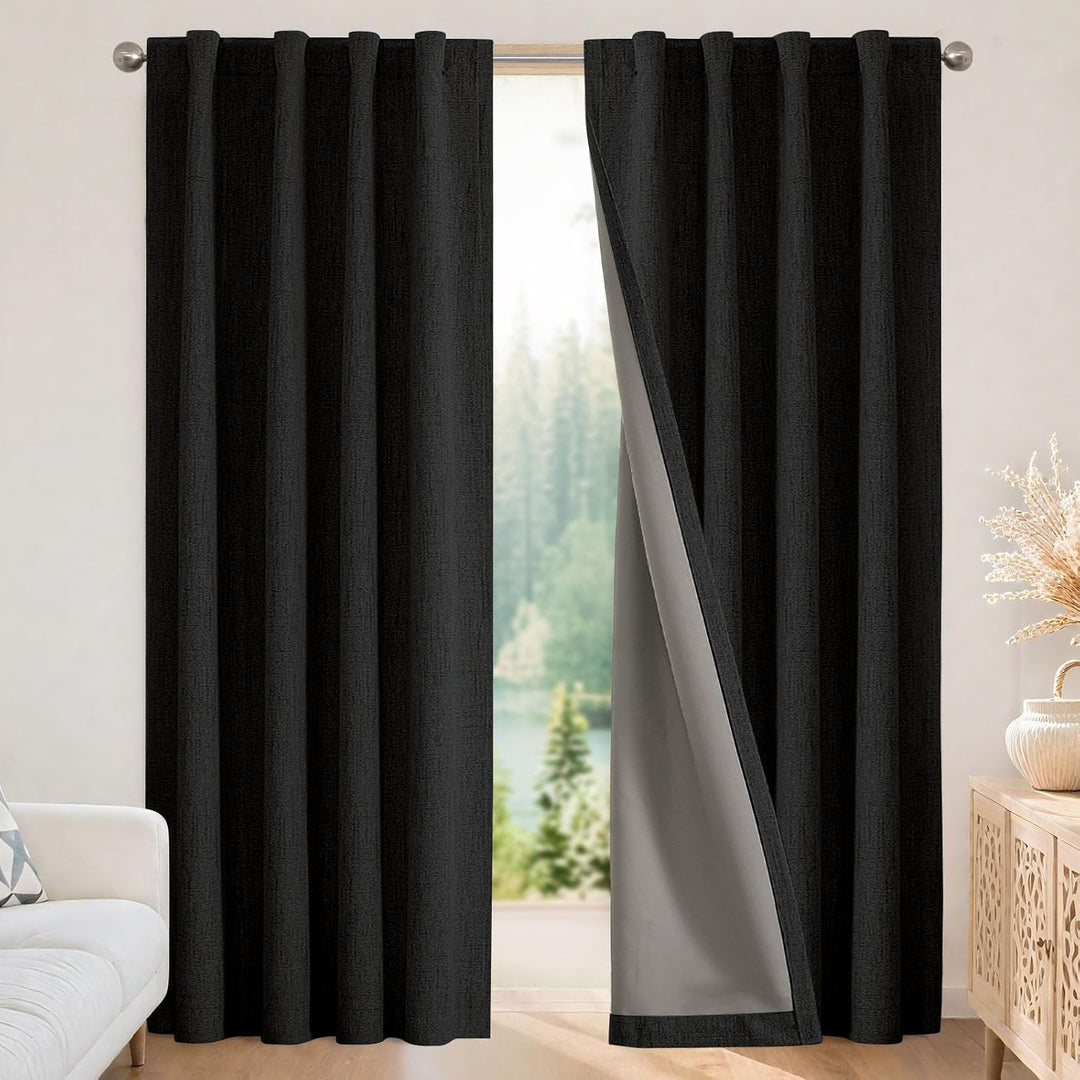 black 52 by 63 inch blackout curtain panels, view 1