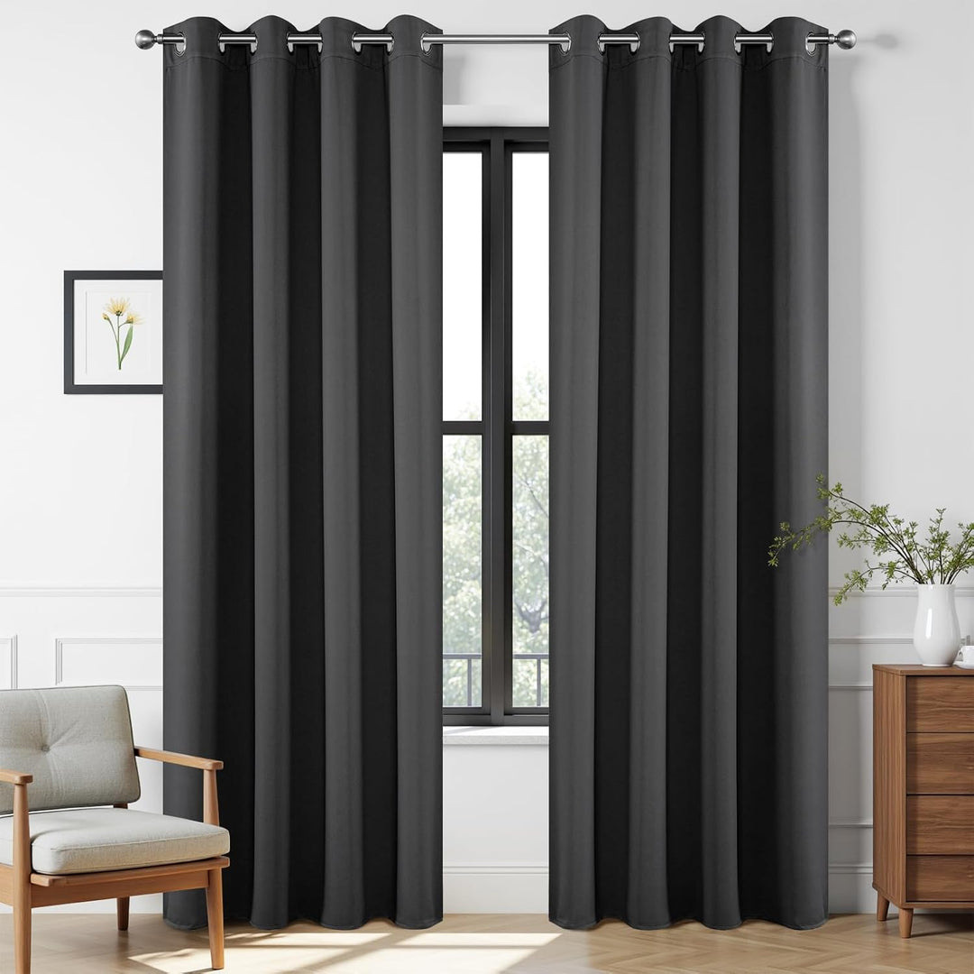 dark grey 52 by 108 inch blackout curtain panels, view 1