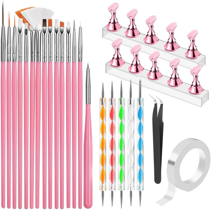 Pink Nail Art Brush, Dotting Tool & Holder Kit, view 1
