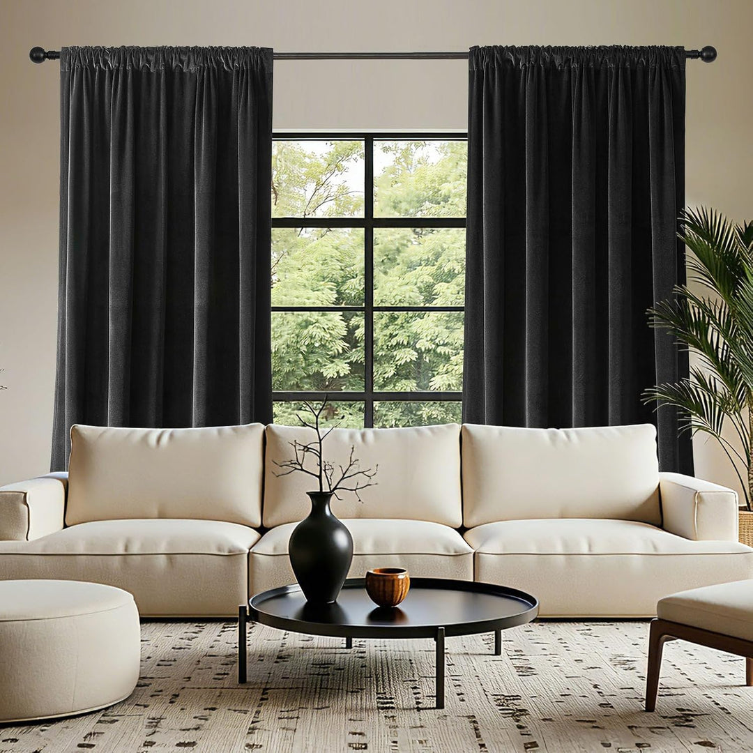 Black Velvet Rod Pocket Curtains, 2 Panels, 72 in, view 3