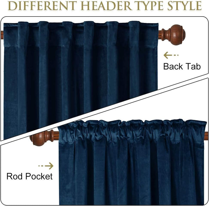 Navy Blue Velvet Back Tab Curtains, 2 Panels, 52 x 120 in, view 2