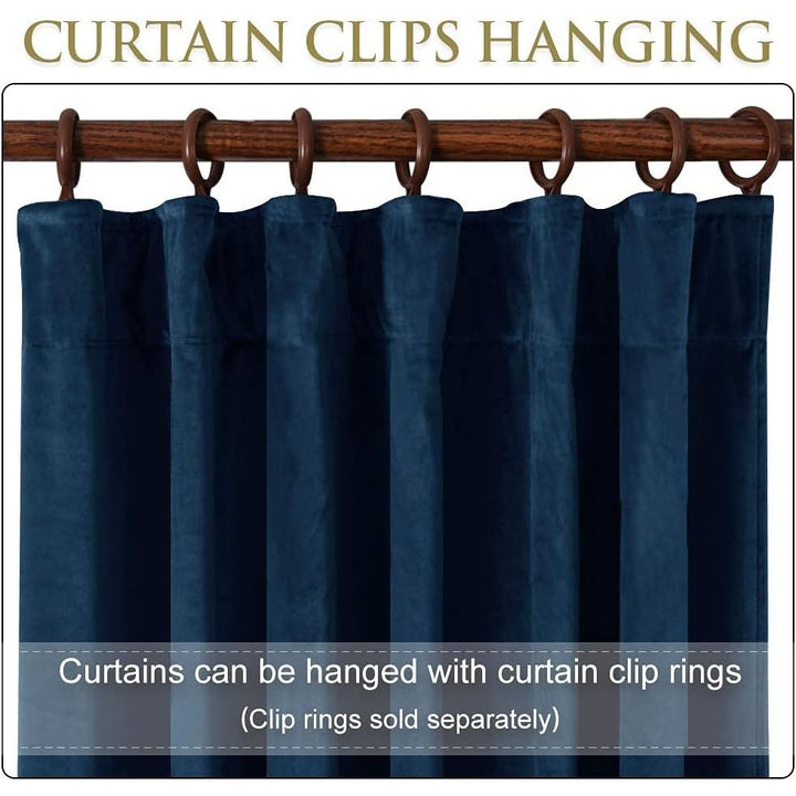Navy Blue Velvet Back Tab Curtains, 2 Panels, 52 x 120 in, view 3
