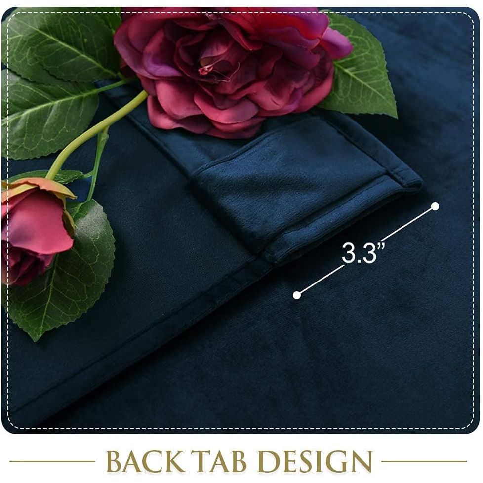 Navy Blue Velvet Back Tab Curtains, 2 Panels, 52 x 120 in, view 4