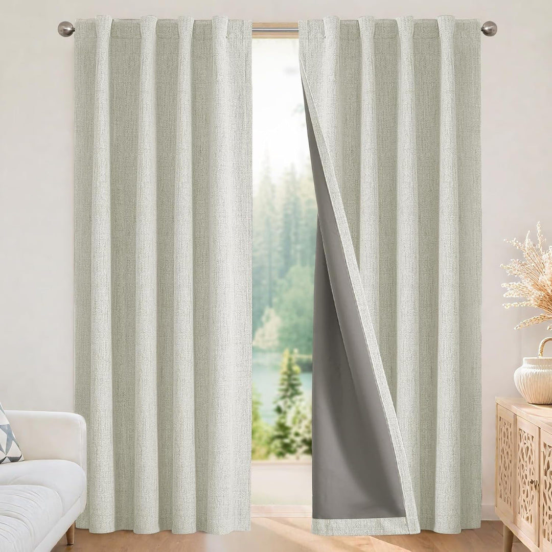 Light Beige Blackout Rod Pocket & Back Tab Curtains, 2 Panels, 52 x 84 in, view 1