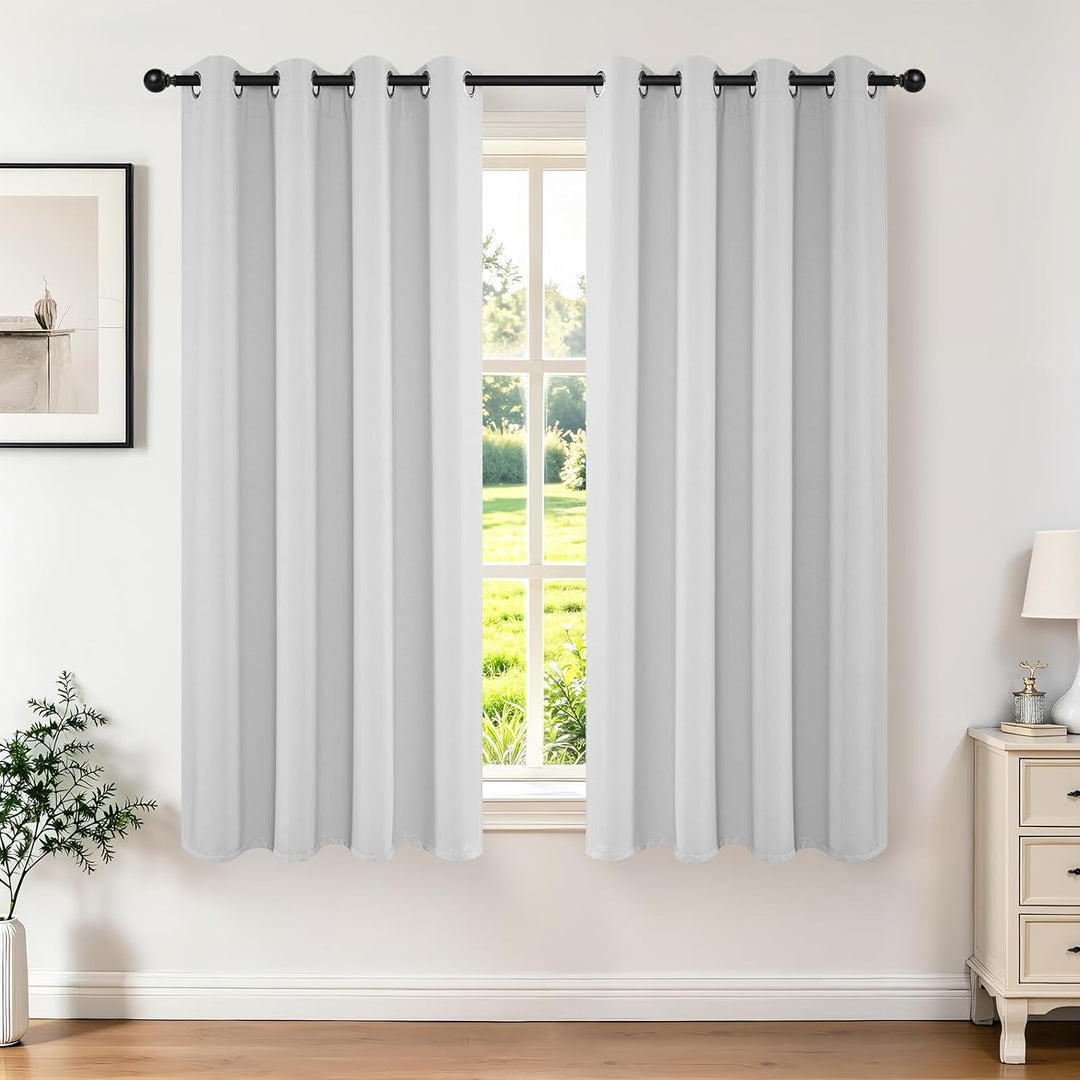 Greyish White Blackout Grommet Curtains, 2 Panels, 52 x 45 in, view 1