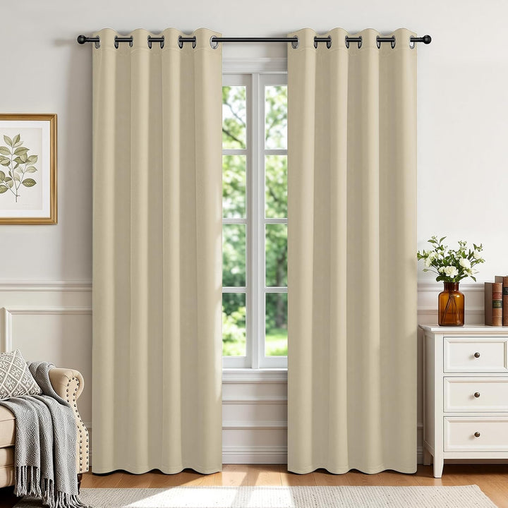 Light Beige Blackout Grommet Curtains, 2 Panels, 52 x 72 in, view 1
