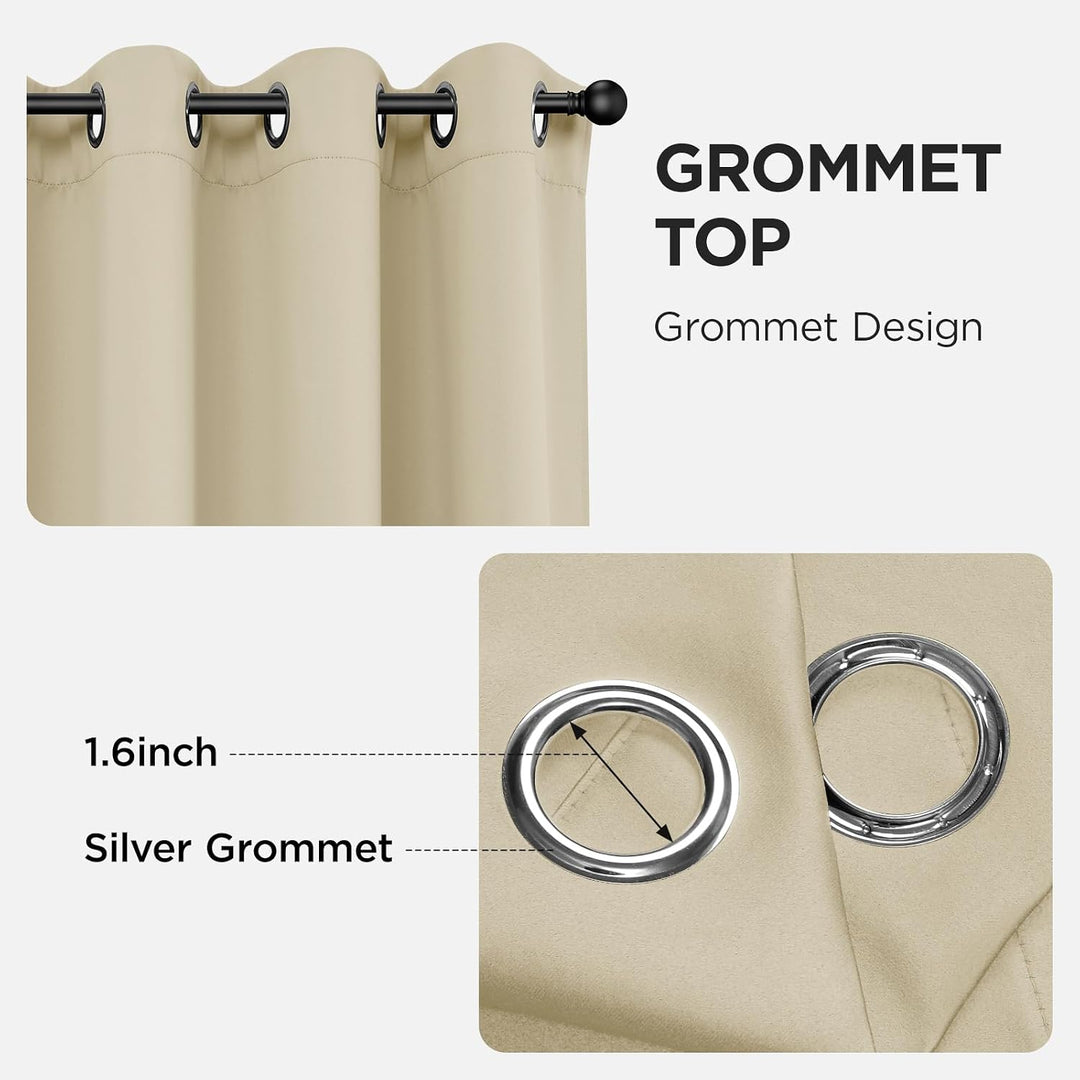 Light Beige Blackout Grommet Curtains, 2 Panels, 52 x 72 in, view 2