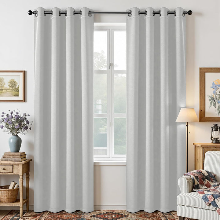 Greyish White Blackout Grommet Curtains, 2 Panels, 52 x 95 in, view 1