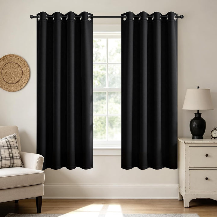 Black Blackout Grommet Curtains, 2 Panels, 52 x 72 in, view 1