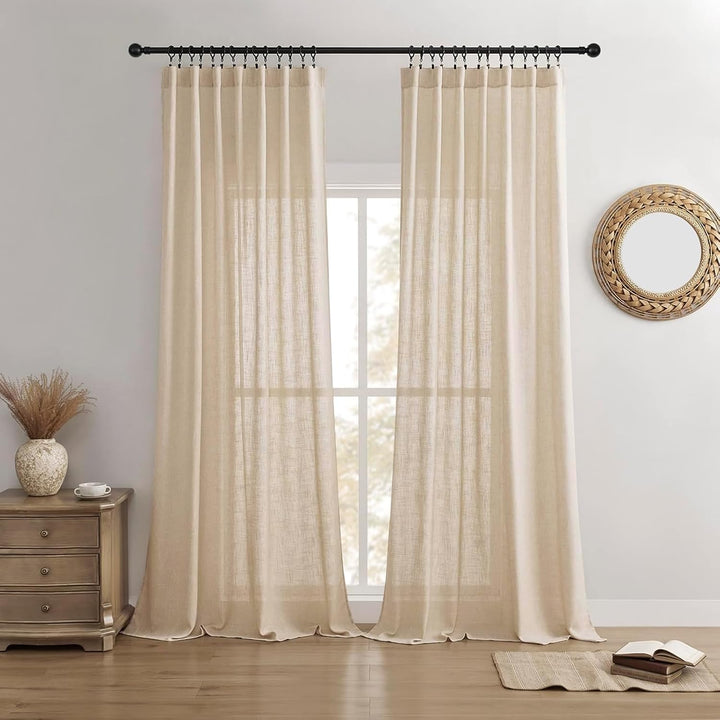 Ecru semi-sheer pleated curtains, 2 panels, 52 x 108 in, view 1