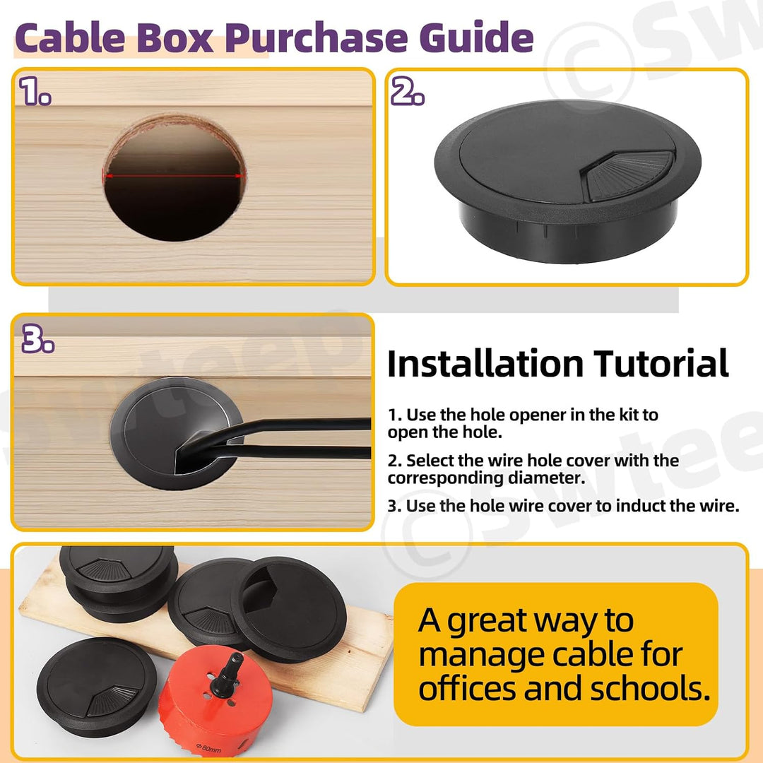 Cable grommet kit for desk wire routing