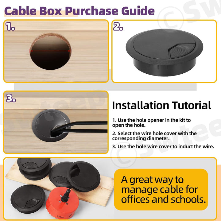 Cable grommet kit for desk wire routing