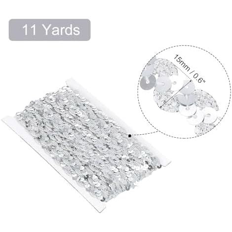 11-Yard Silver Sequin Braid Trim, 0.6-Inch Wide