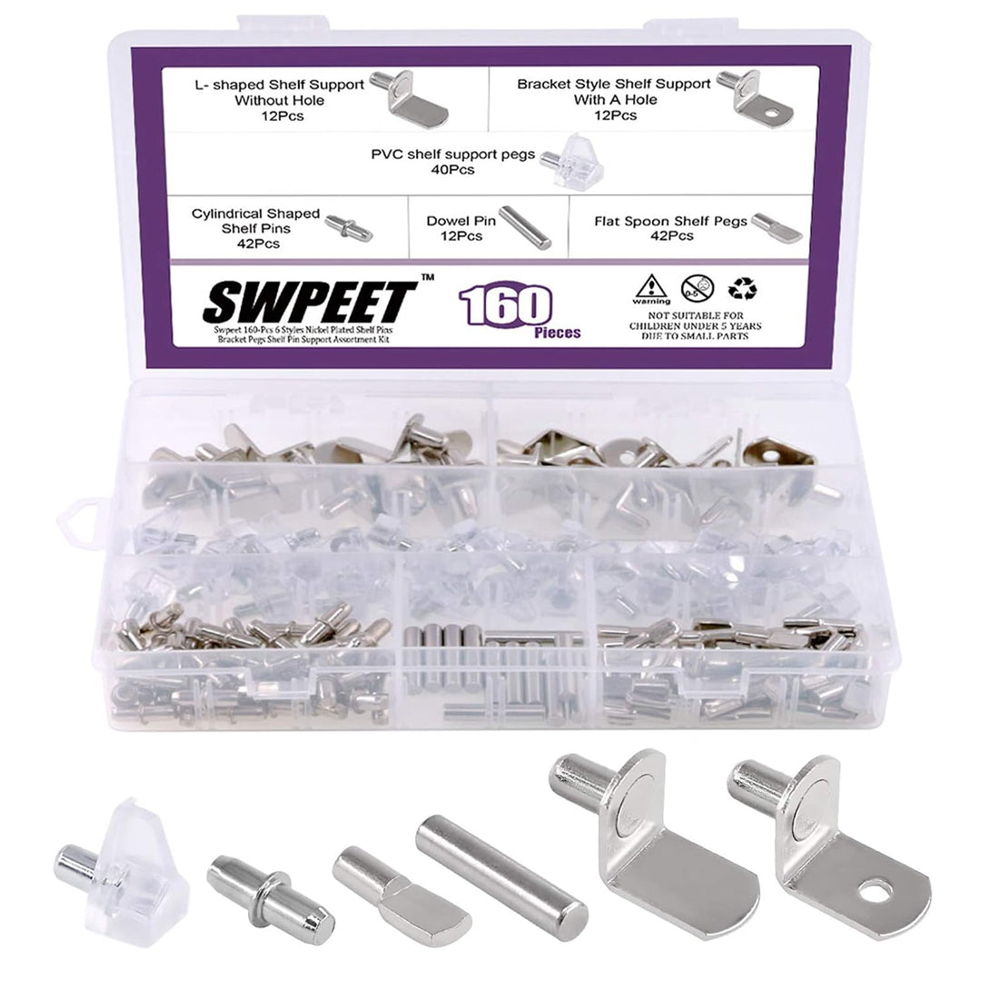 160-Piece 6-Style Shelf Pin and Support Kit
