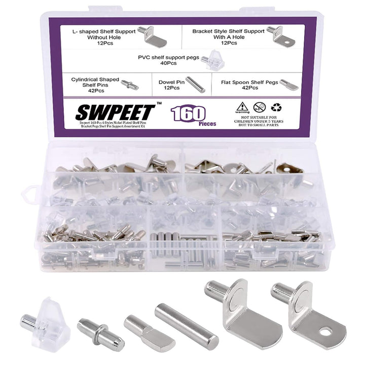160-Piece 6-Style Shelf Pin and Support Kit