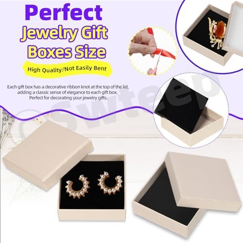 10 Beige Jewelry Gift Boxes with Ribbon and Scissors