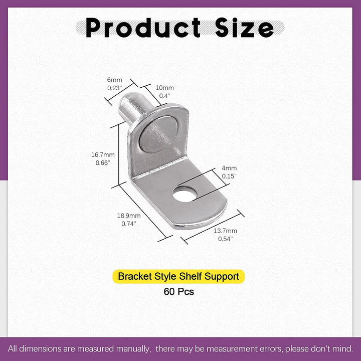 60-Piece Silver L-Shaped Shelf Support Pins, 6 mm
