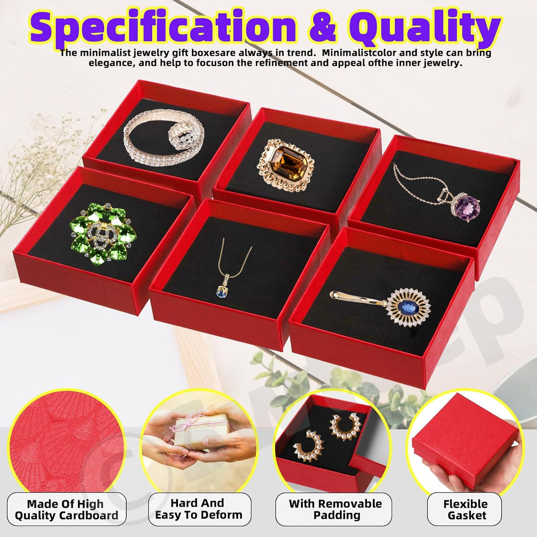 10 Red Jewelry Gift Boxes with Ribbon and Scissors