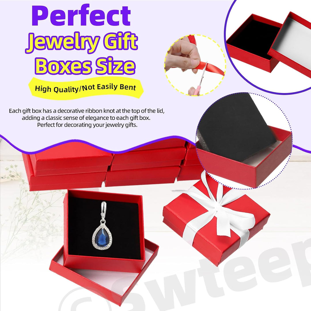 10 Red Jewelry Gift Boxes with Ribbon and Scissors
