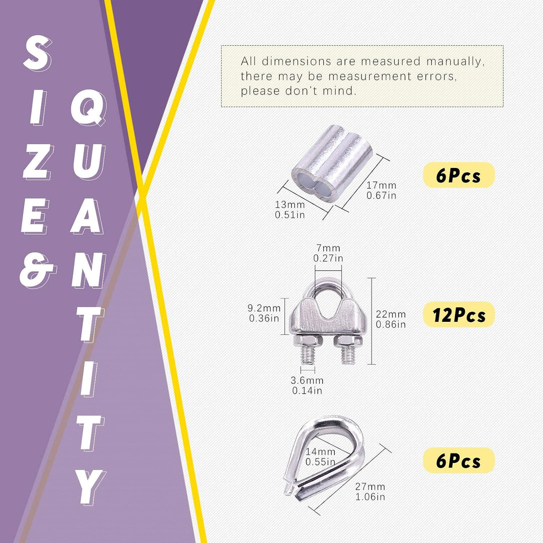 24-Piece M4 Wire Rope Accessory Set for 1/8-Inch Cable