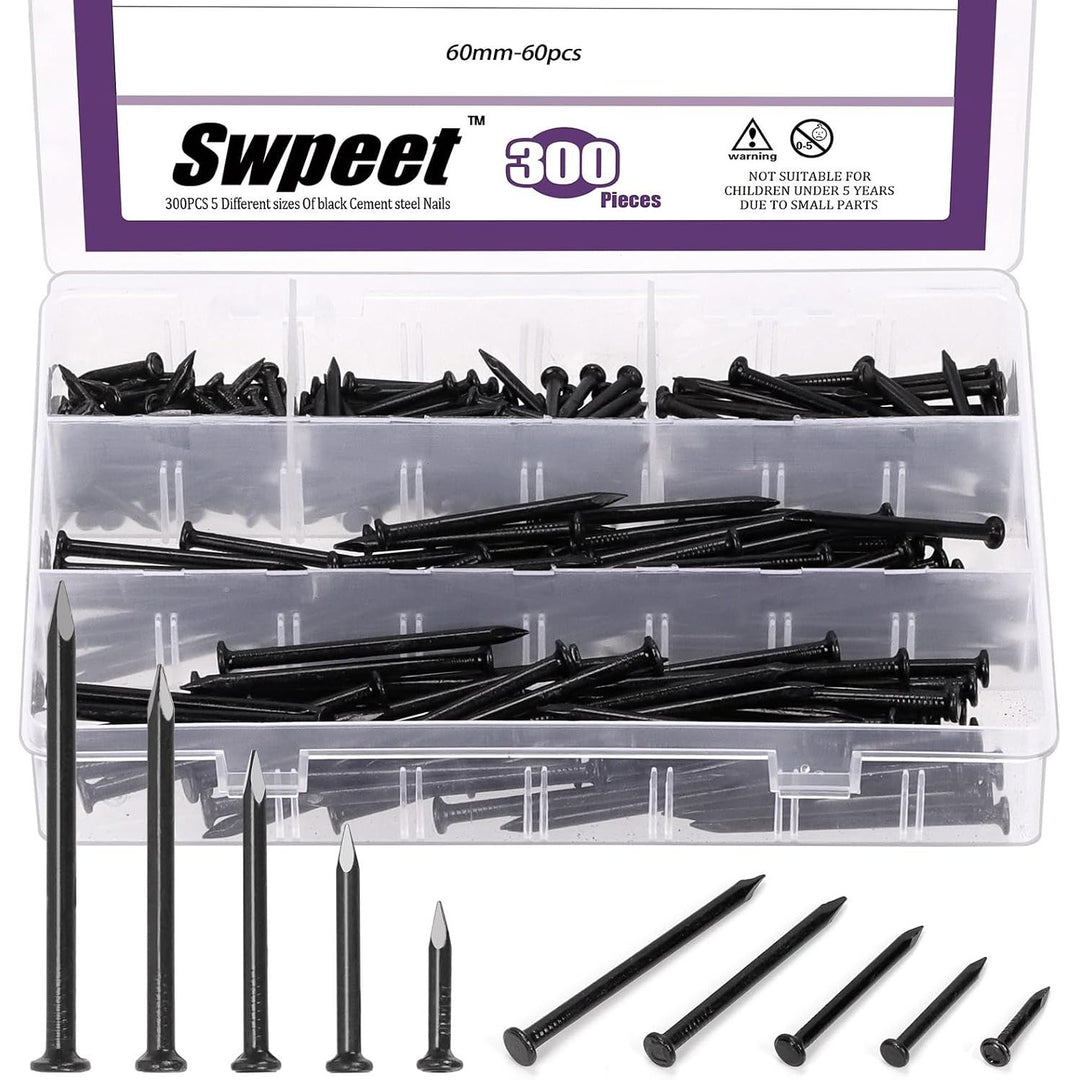 300-Piece Black Galvanized Nail Assortment, 5 Sizes