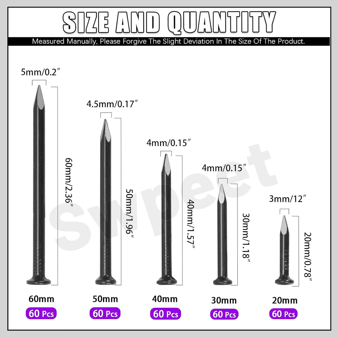 300-Piece Black Galvanized Nail Assortment, 5 Sizes
