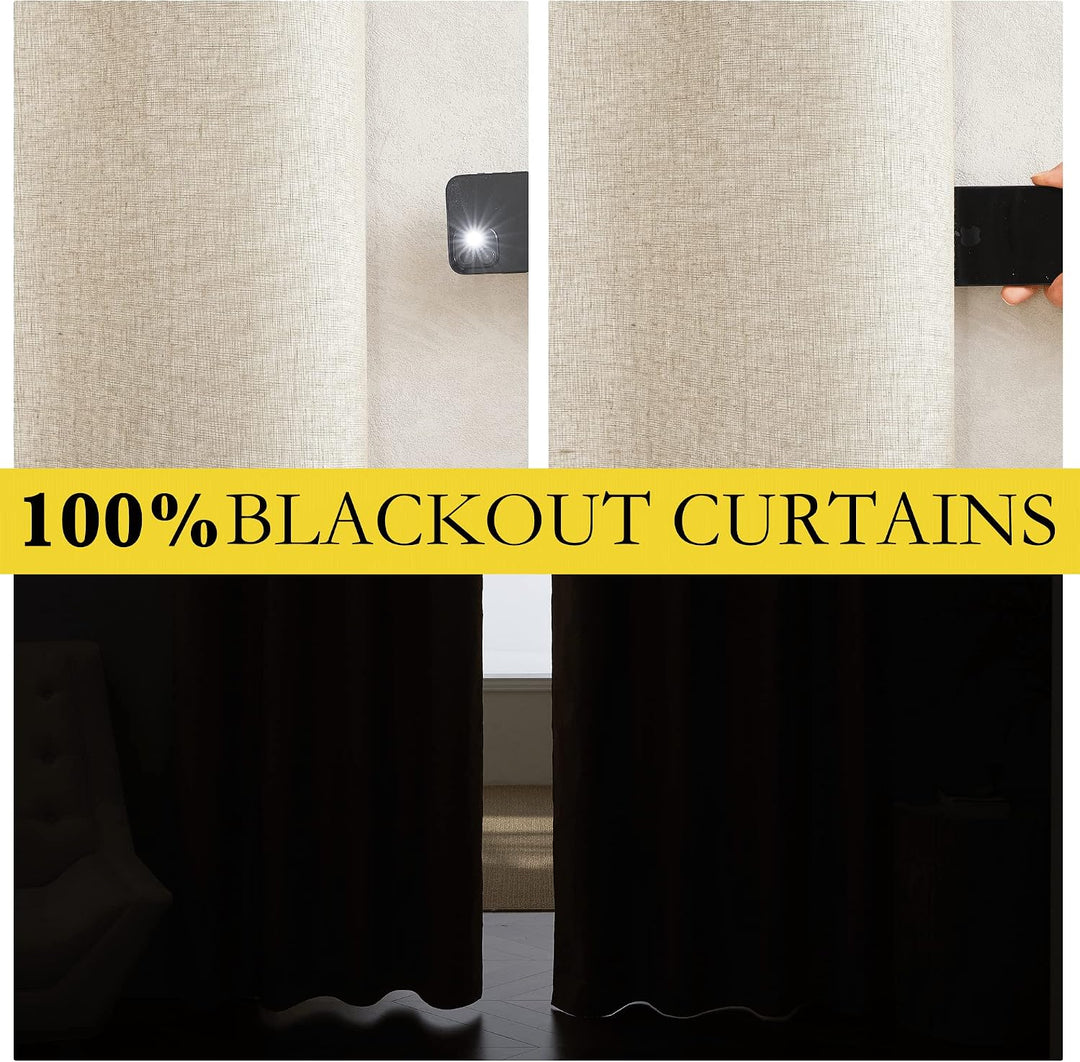 Beige linen-look blackout curtain fabric blocks light