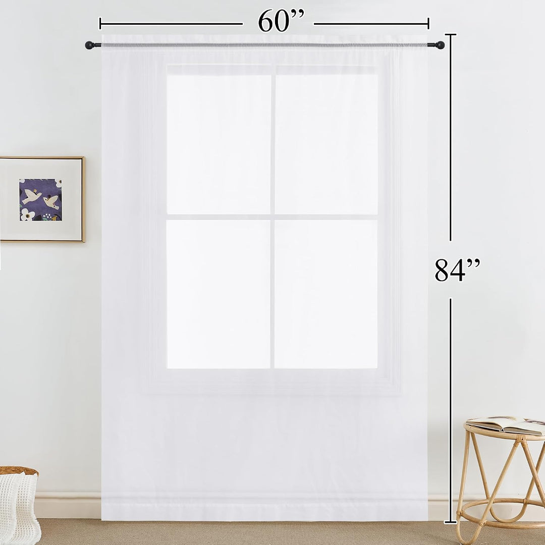 White sheer curtain panel dimensions 60 inches wide by 84 inches long