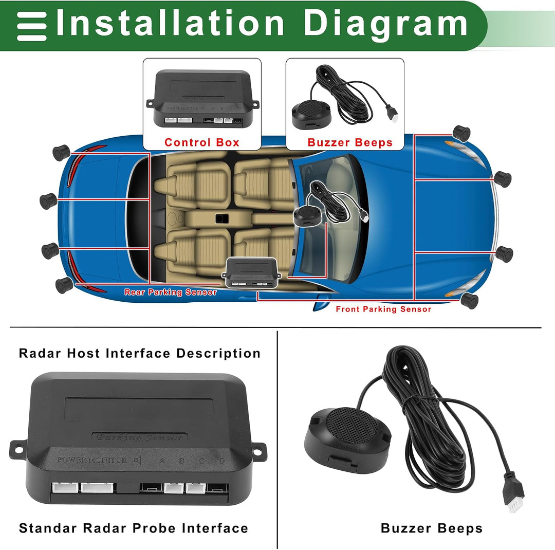 Black Reverse Parking Sensor Kit, 2 Sensors and Buzzer — view 3