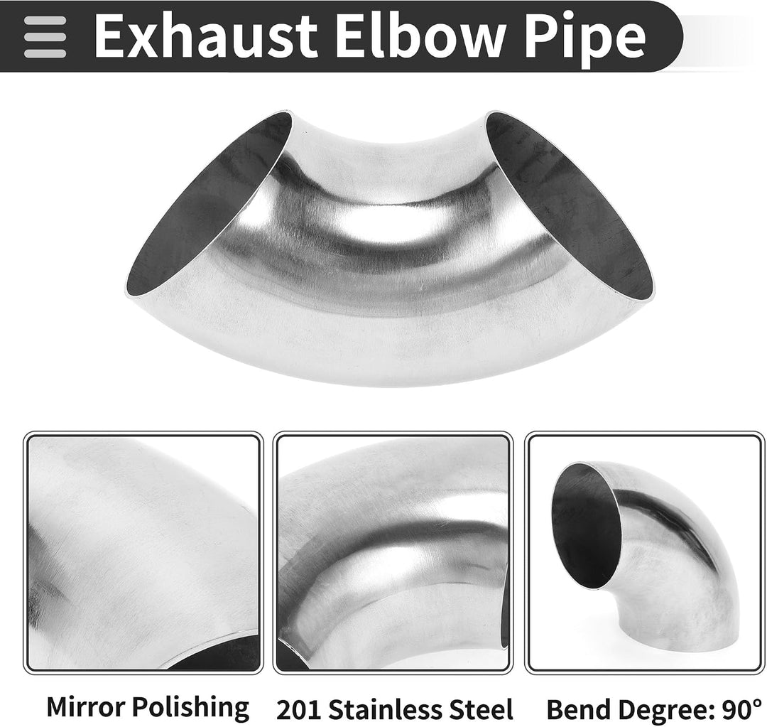 90° Stainless Steel Mandrel-Bend Exhaust Elbow, 2.35-Inch OD — view 4