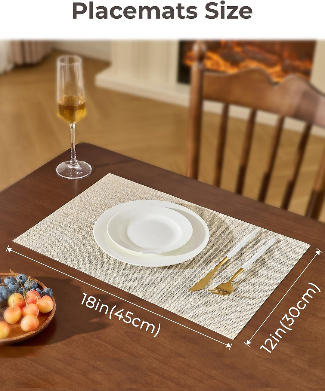 Beige woven placemats, set of eight, view 4