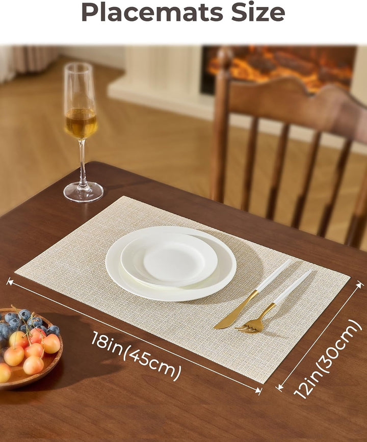 Beige woven placemats, set of eight, view 4